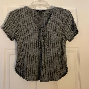 Gray tie front knit crop top